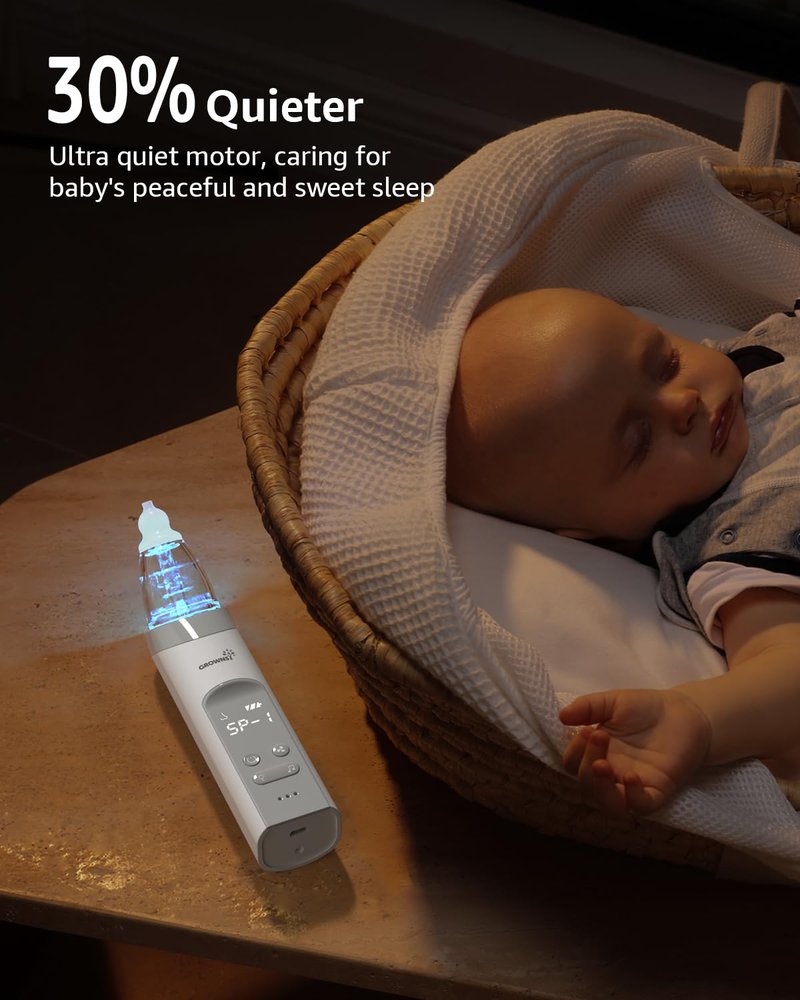 GROWNSY Nasal Aspirator for Baby, Electric Baby Nose Sucker with Larger Suction Chamber and More Powerful Suction, Automatic Nose Cleaner with Music and Light Soothing Function
