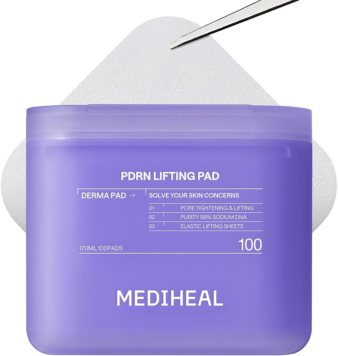 Mediheal Toner Pads - PDRN Stretchable Lifting Pads with Squalane & Glutathione | 100 Count, Vegan Rose Fabric for Wrinkle & Pore Care