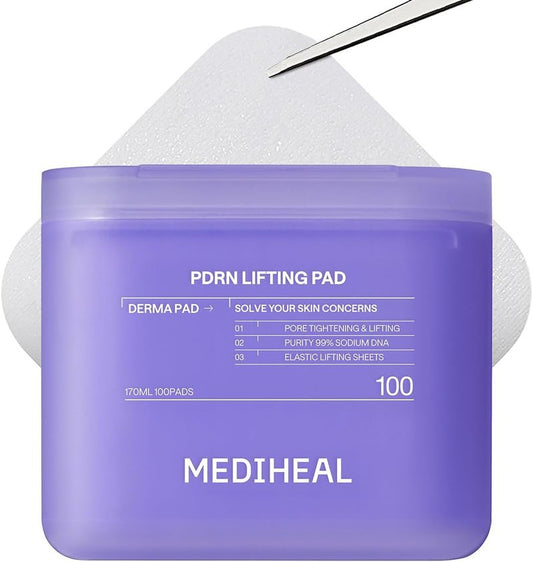 Mediheal Toner Pads - PDRN Stretchable Lifting Pads with Squalane & Glutathione | 100 Count, Vegan Rose Fabric for Wrinkle & Pore Care