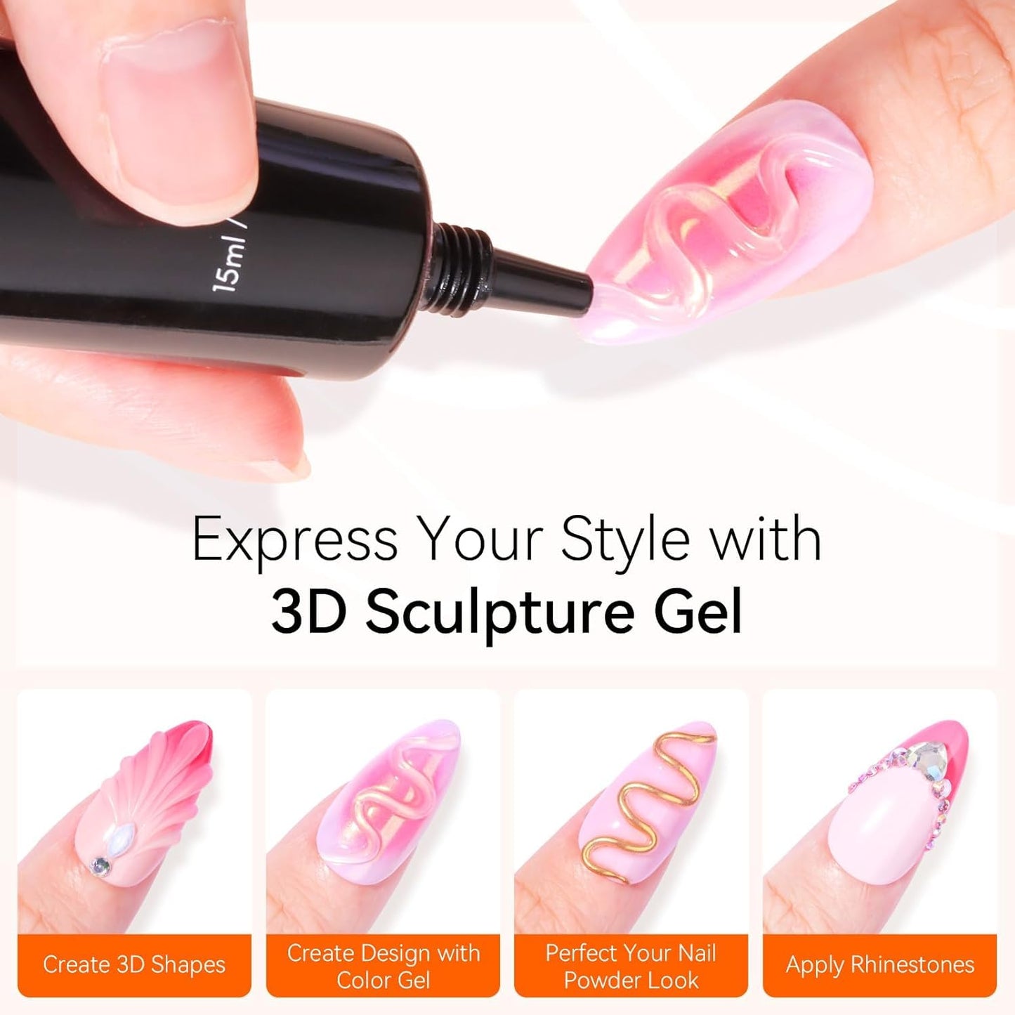 Vishine 2Pcs 3D Nail Gel Nail Art - Clear Sculpting Gel for nail Designs DIY Nail Art 3D Rhinestone, Drawing, Molding, Sculpture and Decoration Manicure Charms