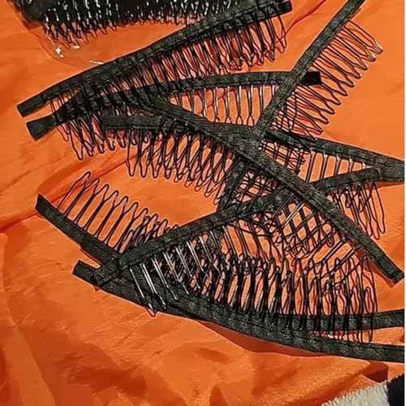 10 Pack Wig Comb Long 20 Teeth Clips Black Wire with Cloth Sewing Combs Wearing Holder for Wig Caps Making Finished Wigs Secure Attachment Hairpiece DIY Hair Extension
