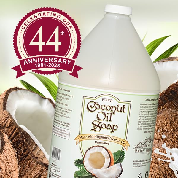 NutriBiotic – Pure Coconut Oil Soap, Unscented, 1 Gallon | Certified Organic, Unrefined, Biodegradable, Vegan & Made without GMOs, Gluten, Parabens Or Sulfates | Rich, Cleansing Lather