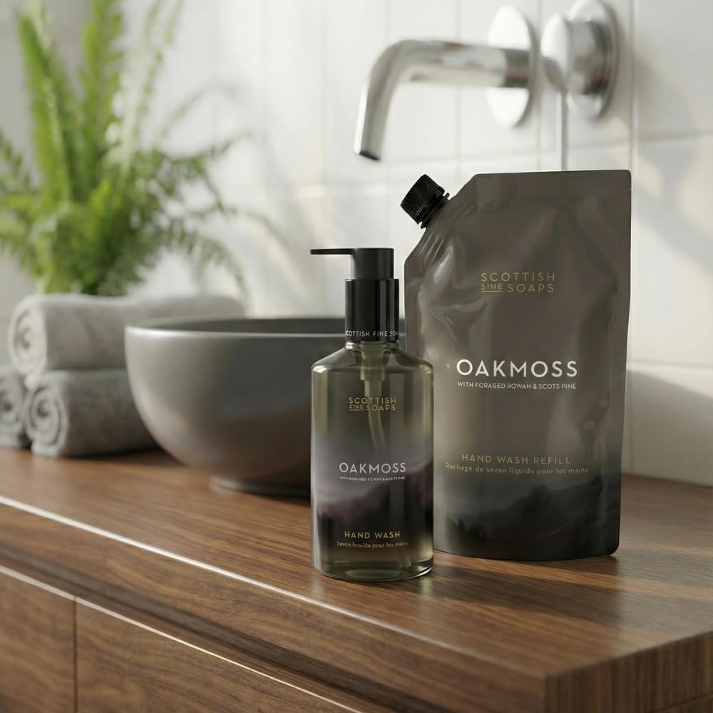Scottish Fine Soaps Oakmoss Hand Wash Refill 1.2L – Eco-Friendly Refill Pouch with Panthenol and Oakmoss Extract