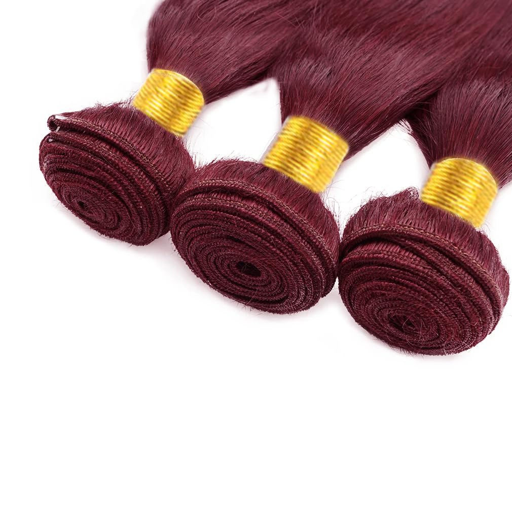 Dark Burgundy Bundles 99J Straight Human Hair 3 Bundles 14 16 18 Inch Brazilian Unprocessed Virgin Remy Burgundy Bundle Hair Extensions 150g