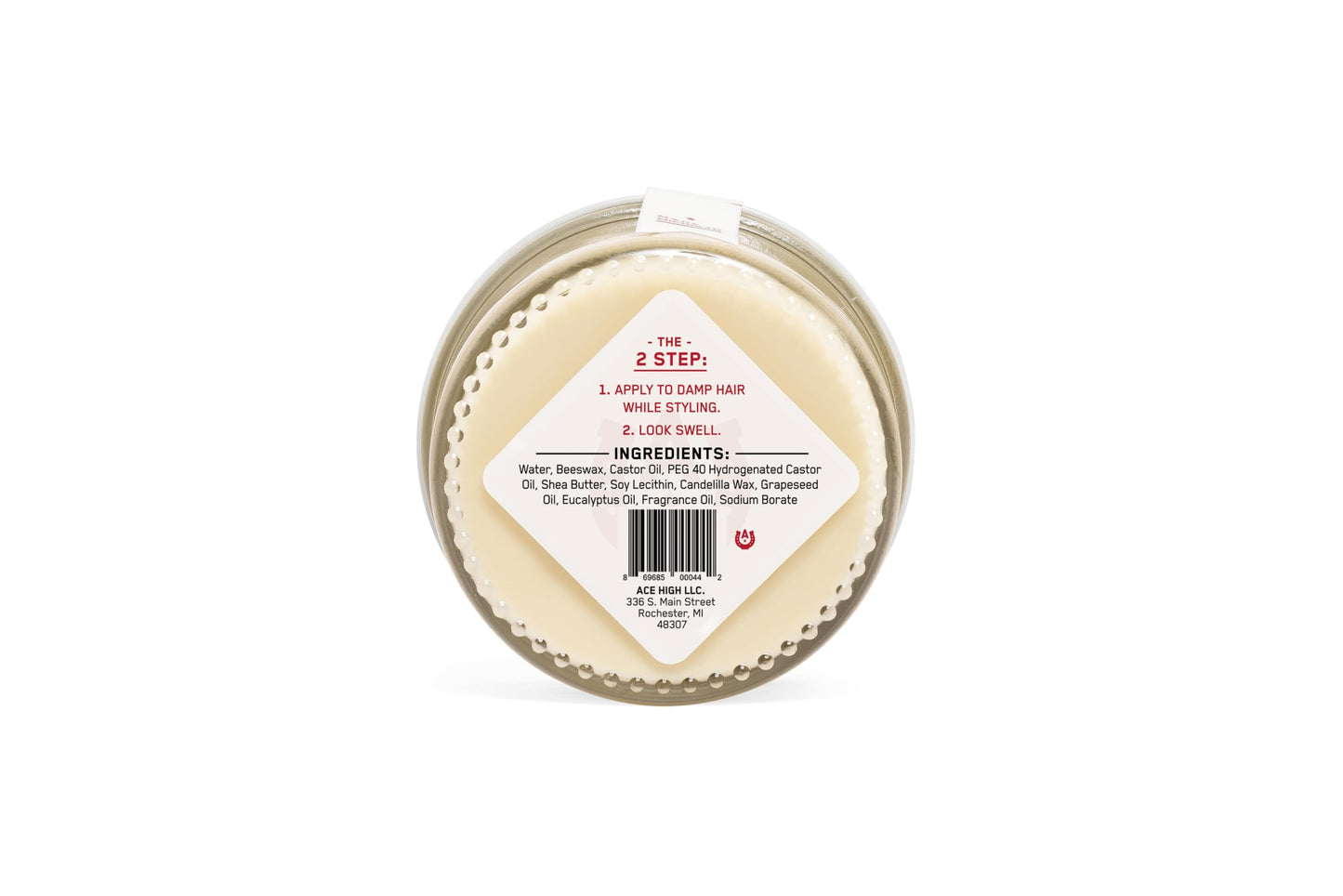 Ace High, High Noon Pomade, Barbershop Scent, Strong Hold, Natural Shine, Water Based, Hand Crafted, 4oz