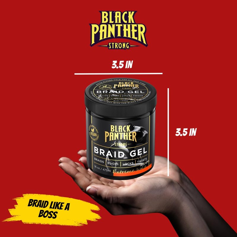 Black Panther Braid Gel | Extreme Hold, | Enriched With Multivitamins I No Flaking or Drying | Long Lasting for Braids, Locs, Twists, Cornrows, Protective Styles, Smooths & Tames Frizzes