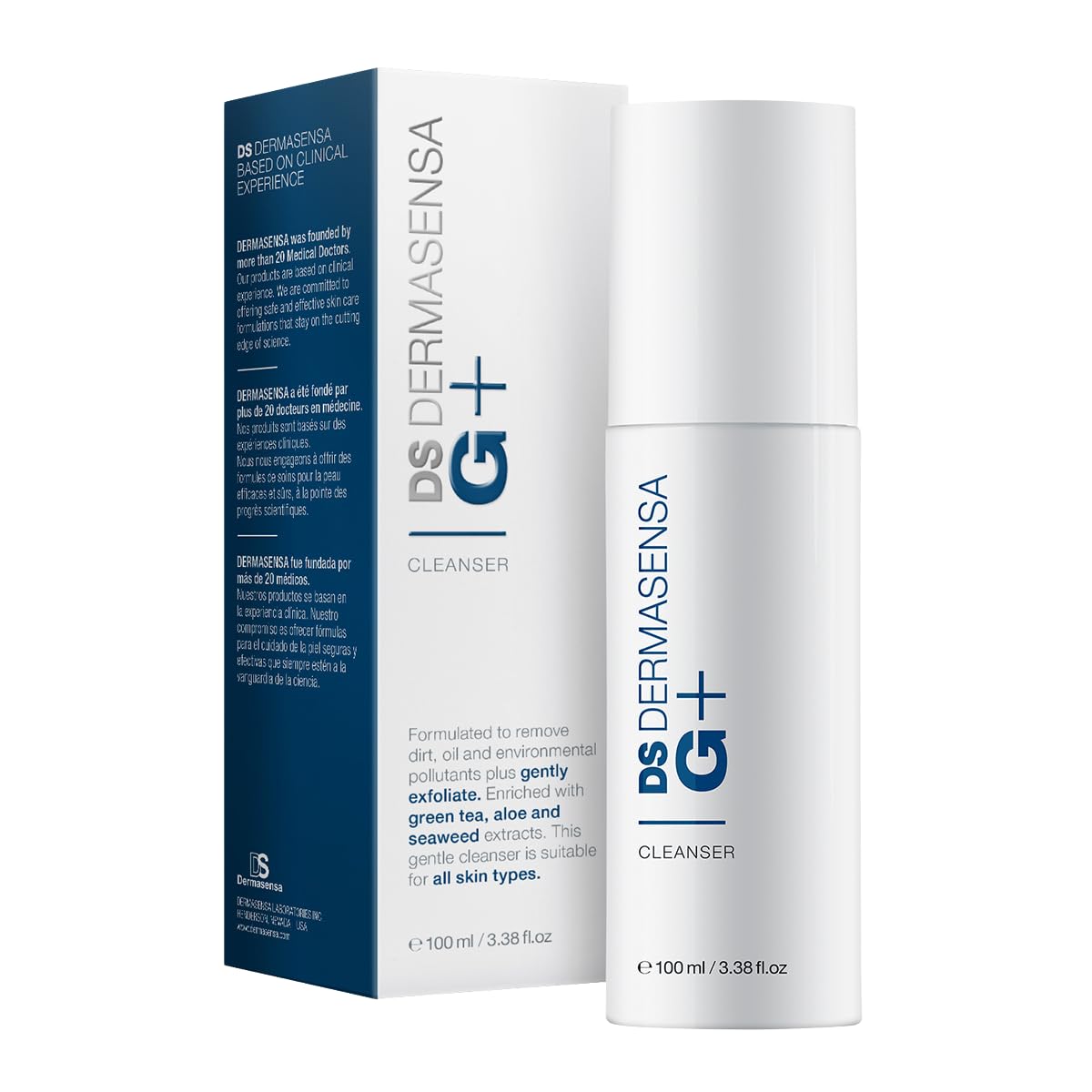 DS Dermasensa Glycolic Acid Face Cleanser - 3% Glycolic Acid - 100ml - Gentle Exfoliation - Suitable for All Skin Types - Enriched with Green Tea, Aloe Vera and Seaweed Extracts