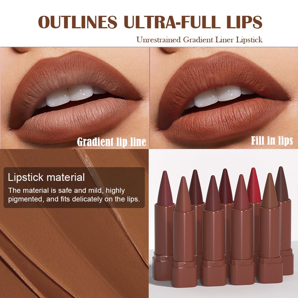 JUAAZIN 3Pcs Gradient Matte Lipstick Crayon Lip Liner pencil, Flawless Contour Gradual Ombre Effect lip Pencil, for Women Long Lasting Waterproof Smudge Proof Lipstick Pencil 01#+05#+08#
