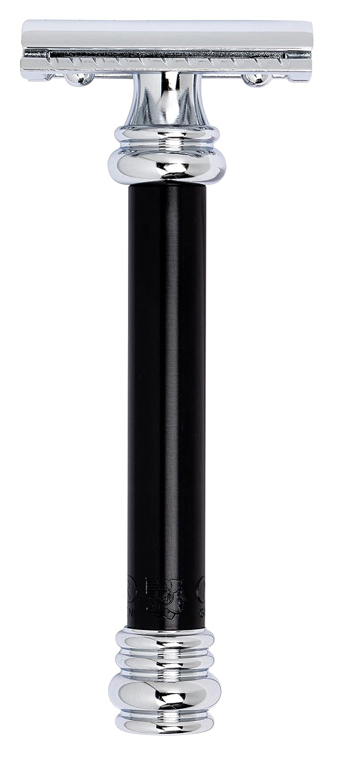 Merkur 38B Double Edge Safety Razor - Black Handle | Extra Large Brass Grip | Plastic-Free, Two-Piece Design