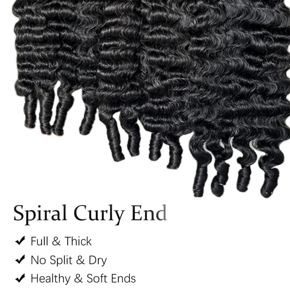 TryRich Burmese Curly Bundles Human Hair 14 Inches 3C4A Water Wave Quick Weave with Spiral Curly End 100% Unprocessed Kinky Curly Human Bundles in Hair Extensions Natural Black