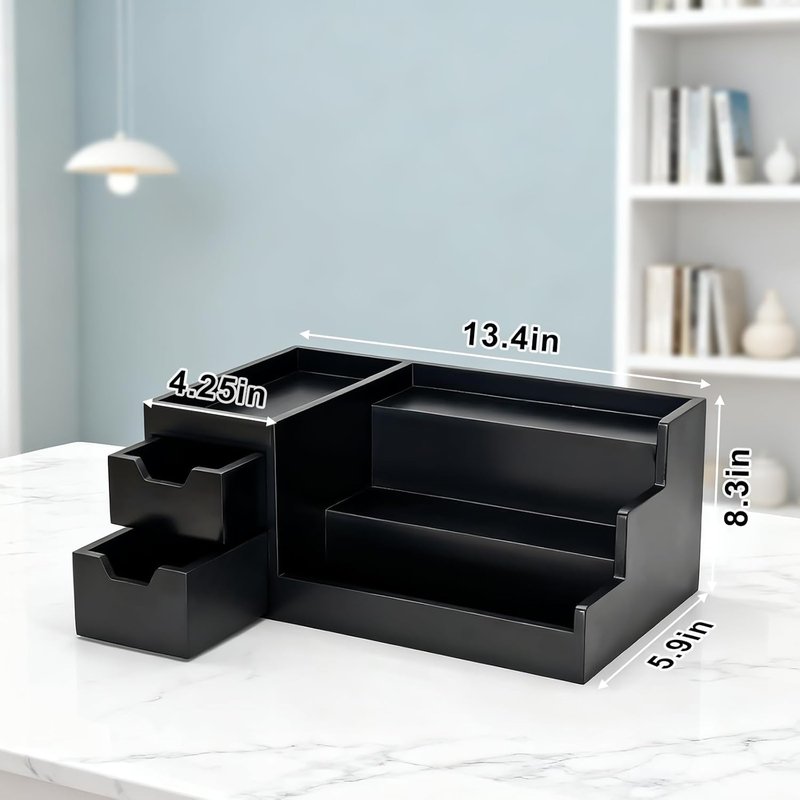 Perfume & Makeup Organizer - Stylish Wooden Rack for Cologne & Skincare | Black