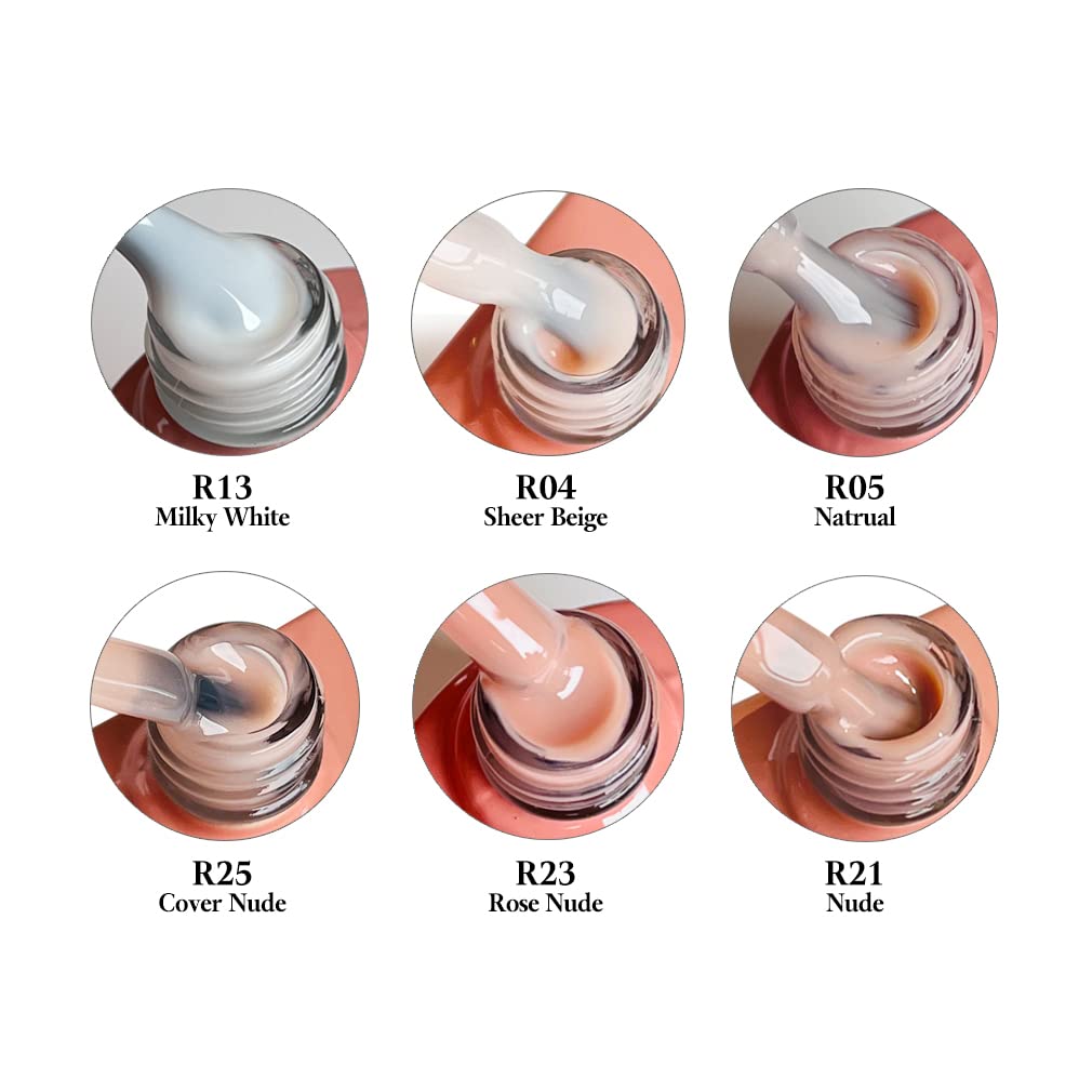 FZANEST Rubber Base Builder Gel Kit - 6pcs Nail Strengthener in Natural Nude Pink | 7.5ml Bottles