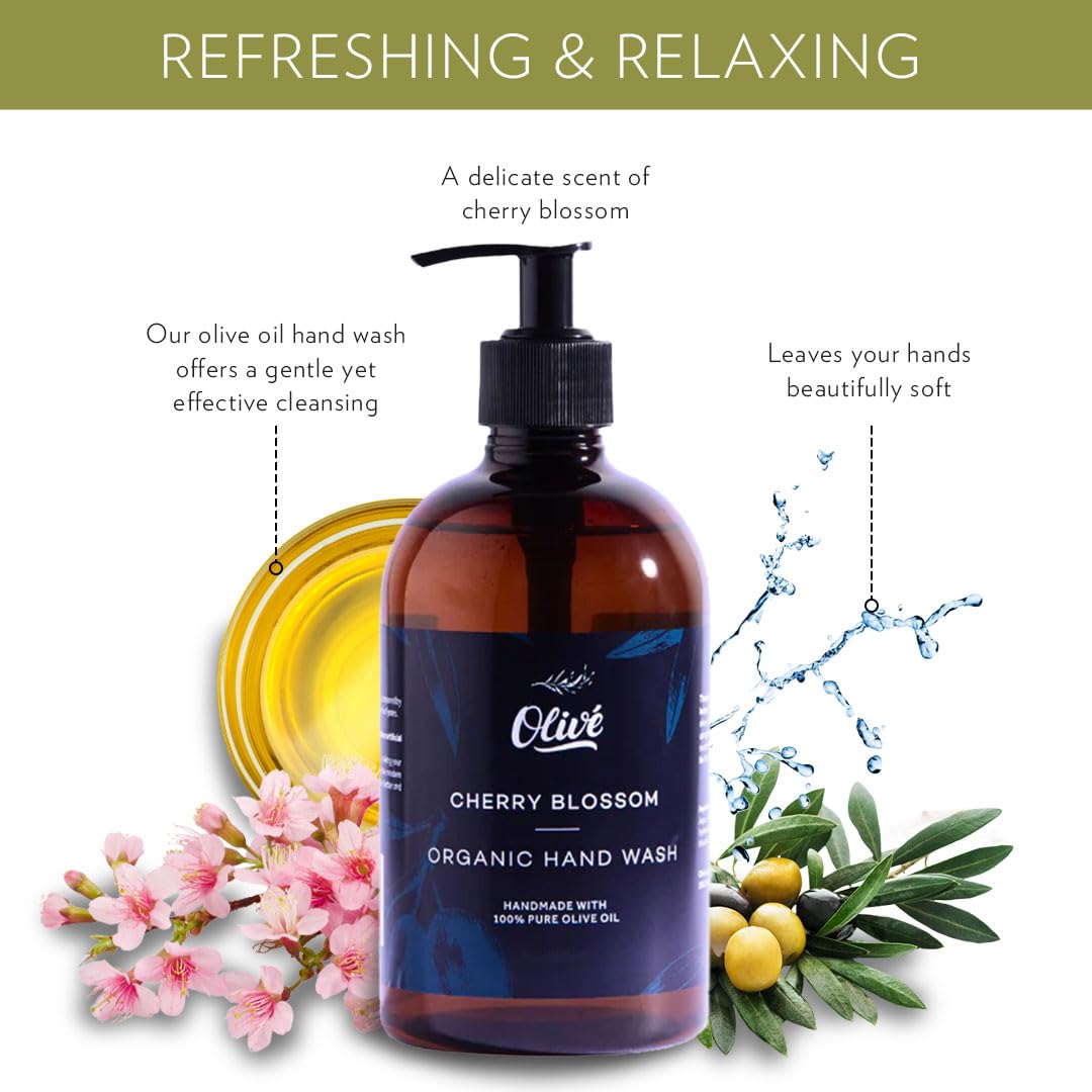 Cherry Blossom Olive Oil Hand Wash - 100% Pure, Natural Hydrating Soap | 300ml Pump for Soft, Healthy Hands