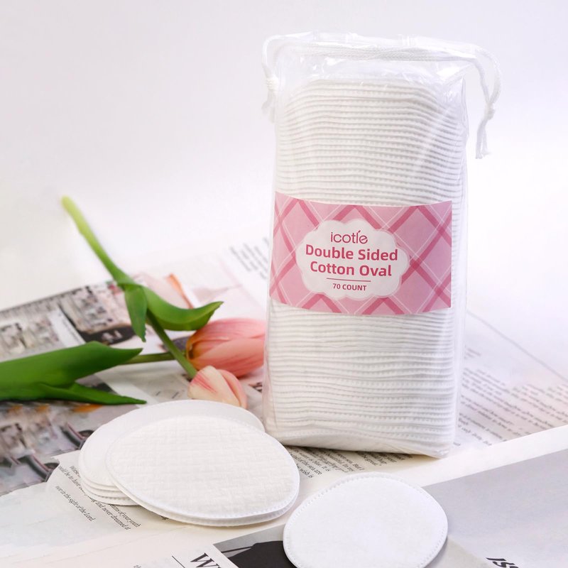 ICOTLE Large Oval Cotton Pads, 280 Count, 3-Layer Dual Textured Design, Lint-Free and Extra Soft, Ideal for Makeup Removal, Facial Cleansing, Toner Application, and Skincare for All Skin Types