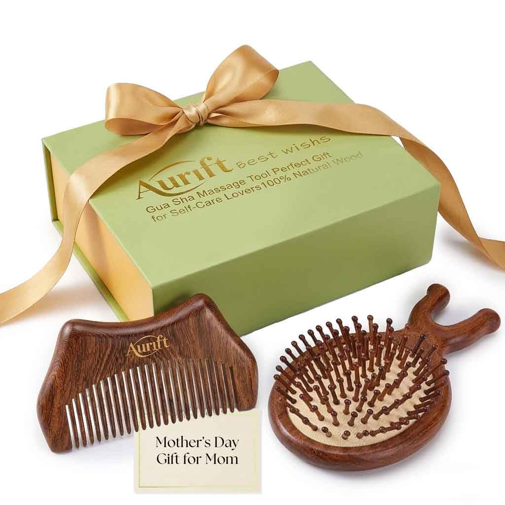 Mother’s Day Gift for Mom – Wooden Scalp Massager Brush & Comb Set, in Premium Gift-Ready Box – Natural Wood Head Massage Tool for Stress Relief, Relaxation & Self Care Gift for Women