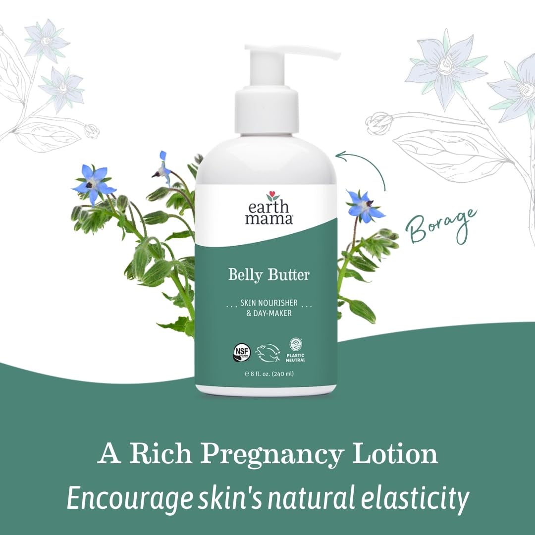 Earth Mama Belly Butter, Maternity Moisturizer for Dry Skin | Lotion for Pregnancy and Postpartum Recovery Self Care, Body Cream with Aloe, Fragrance Free, 8-Fluid Ounce (2-Pack)