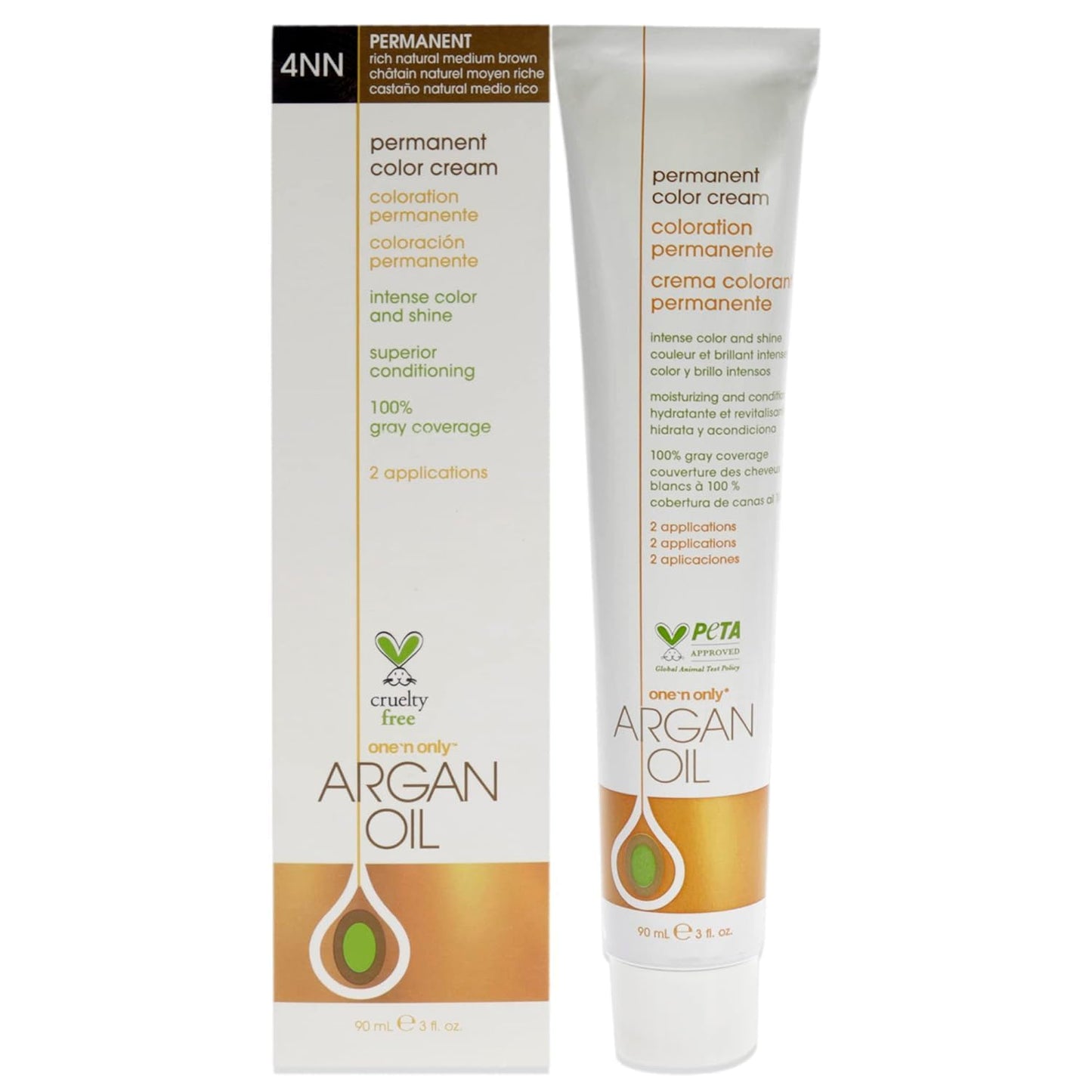One 'N Only Permanent Hair Color - Permanent Hair Dye Made with Argan Oil - Delivers Rich, Accurate Tones with Gray Coverage - Improves Moisture & Elasticity - 4NN Rich Natural Medium Brown (3 oz)