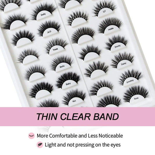 AKARA False Eyelashes Natural Look Faux Mink Eye Lashes,Cat Eye 16 Pairs 16 Mixed Styles Fake Eyelashes Pack,Wispy Soft Reusable Fluffy Beauty Lash Wholesale