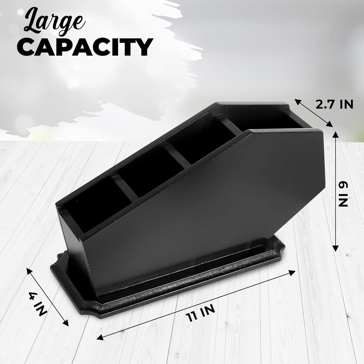 Gothic Wooden Coffin Brush Holder - Spooky Makeup Organizer for Vanity | Black - 11x6x4 Inches