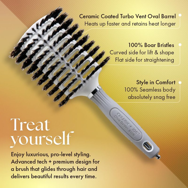 Olivia Garden Ceramic and Ion Turbo Vent 100% Boar Bristle Hair Brush with Sectioning Pick - Oval 3 1/2" x 2 1/2" (CITV-BROVL)