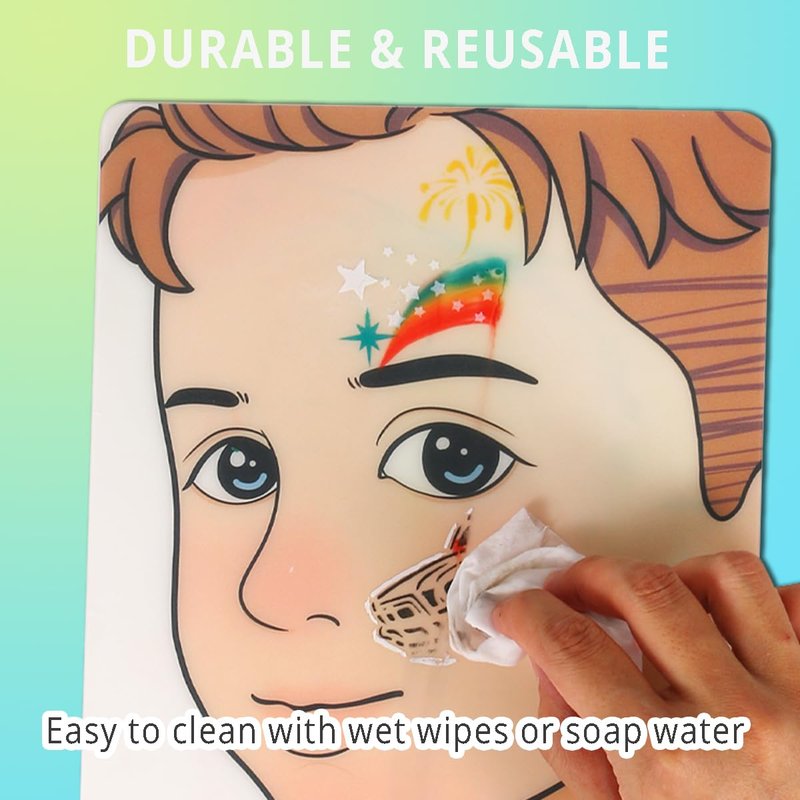 Reusable Face Paint Practice Board - 4 Colorful Templates for Kids | A4 Size Makeup Exercise