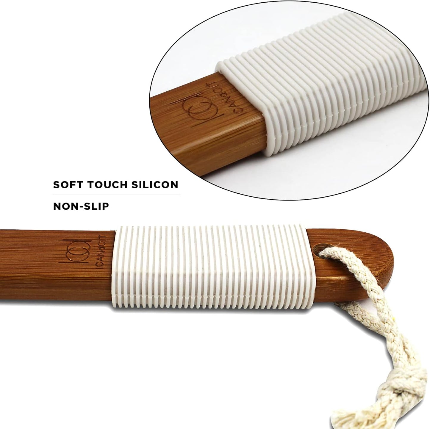 Natural Boar Bristle Bath Brush - Extra Long Anti-Slip Handle for Exfoliating | 19.68 Inch Shower Scrubber with Pumice Stone