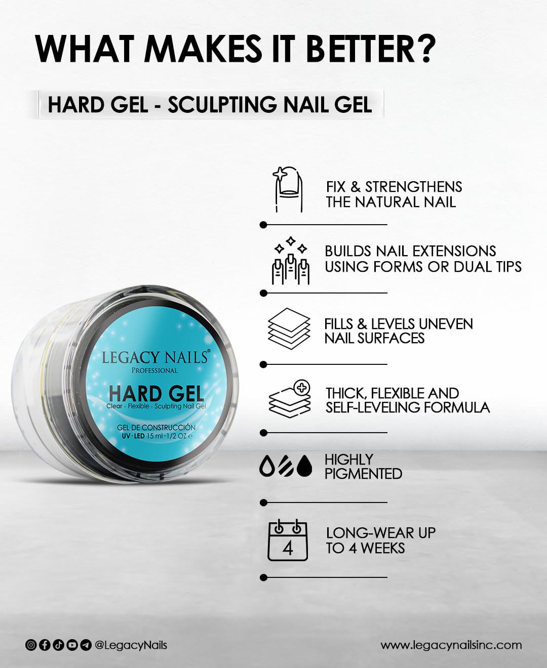 Legacy Nails Hard Builder Gel - Sculpt And Build Nail Extensions - Improve Damaged or Weak Nails - Lightweight, Strong and Long-wear - Professional Quality (Susy)