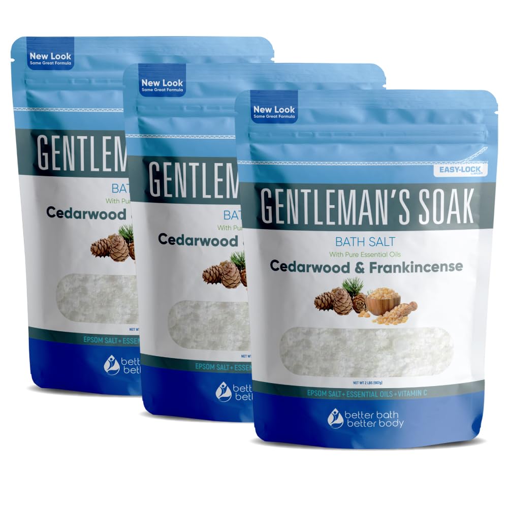 Gentleman's Bath Salt (3-Pack Plus Scoop) Bath for Men with Pure Essential Oils in BPA Free Pouch with Press-Lock Seal Made in USA 3-Pack of 2-lbs, 6-lbs Total