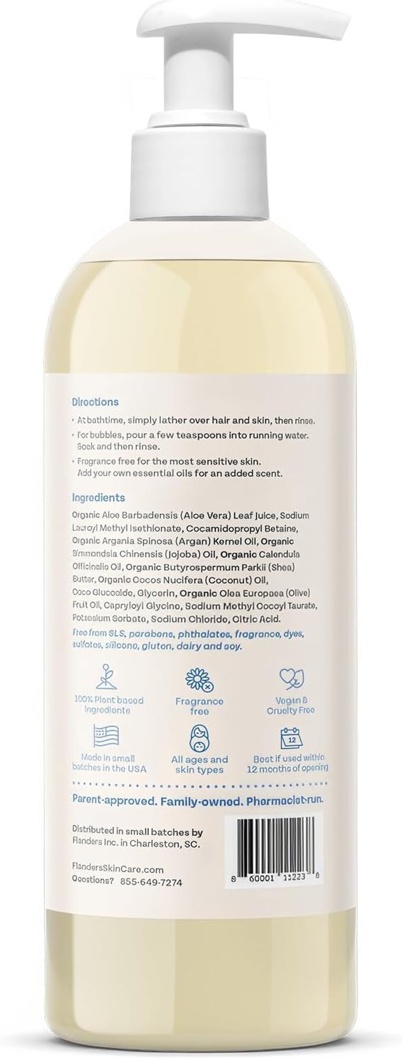 Flanders Baby Bubble Bath - Tear-Free 3-in-1 Shampoo & Body Wash | Hypoallergenic Cleanser with Jojoba, Coconut & Argan Oil | 15oz Pump Bottles, 2 Pack (30oz Total)