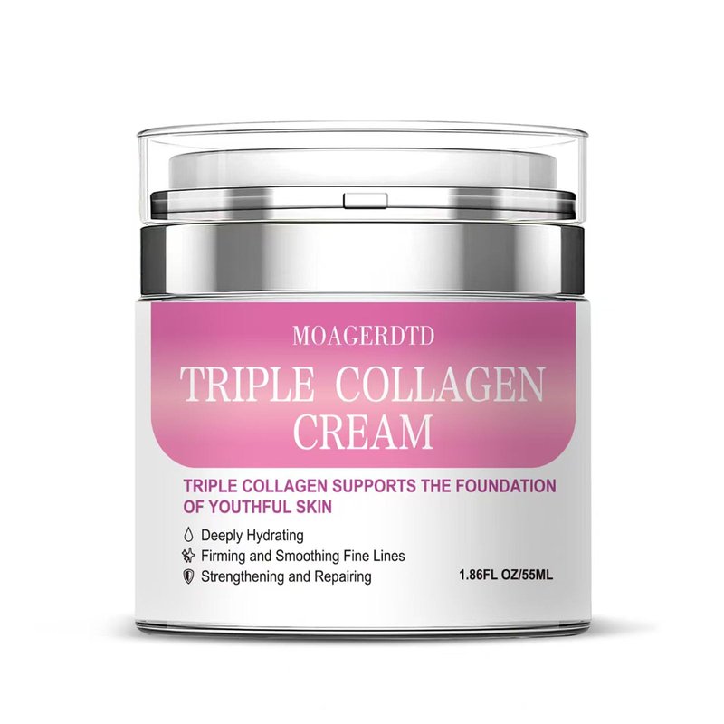 MOAGERDTD Triple Collagen Anti-Aging Face Cream - Hydrating & Firming Moisturizer with Hyaluronic Acid & Premium Elastin | Anti-Aging Wrinkle Care & Elasticity Booster - 1.86 oz