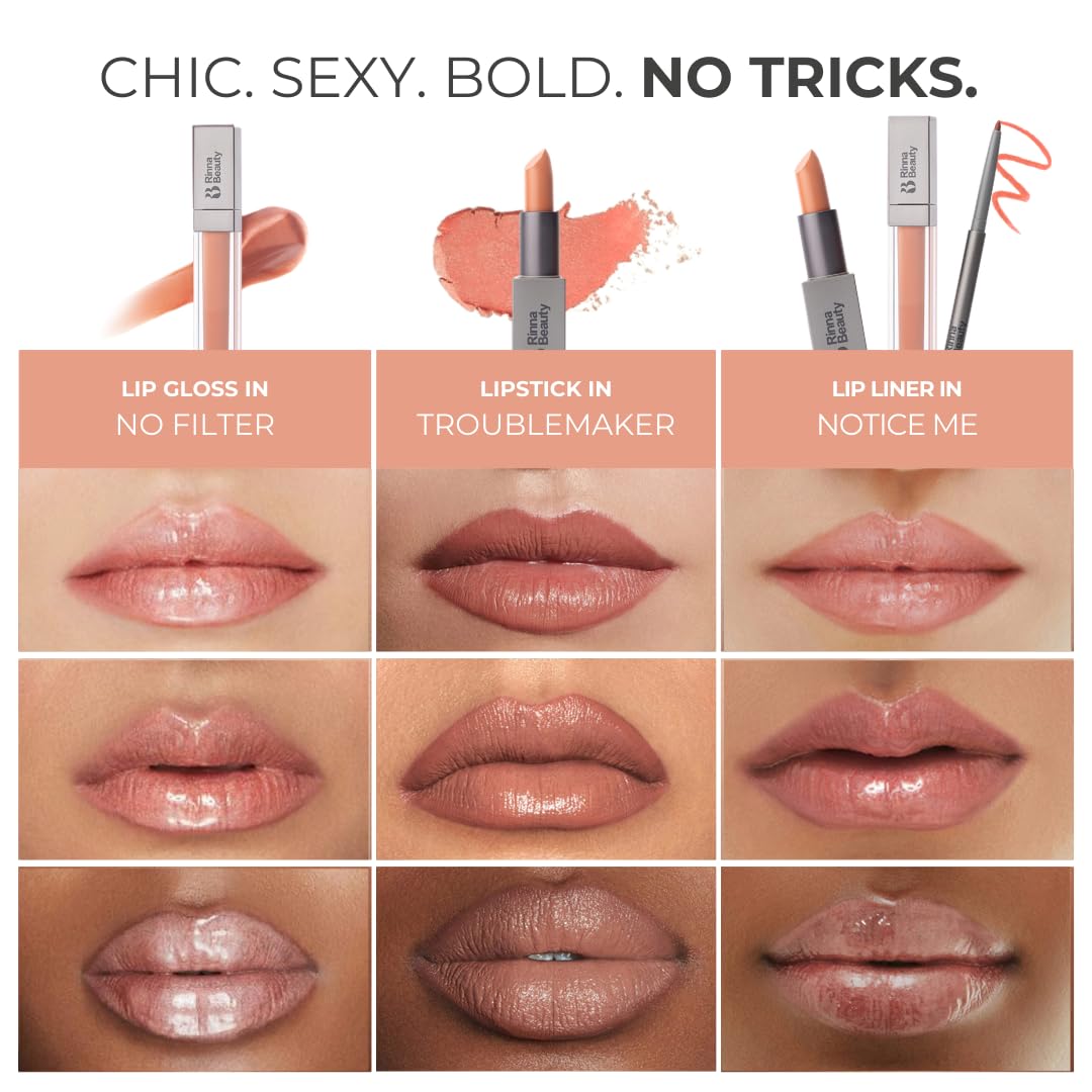 Rinna Beauty Icon Lip Kit - Birthday Suit - All-in-one Lip Kit Includes Lipstick, Lip Gloss, and Lip Liner - TRUE NUDE look - Vegan, Long-lasting, Anti-aging & Moisturizing, Cruelty-Free - 1 each