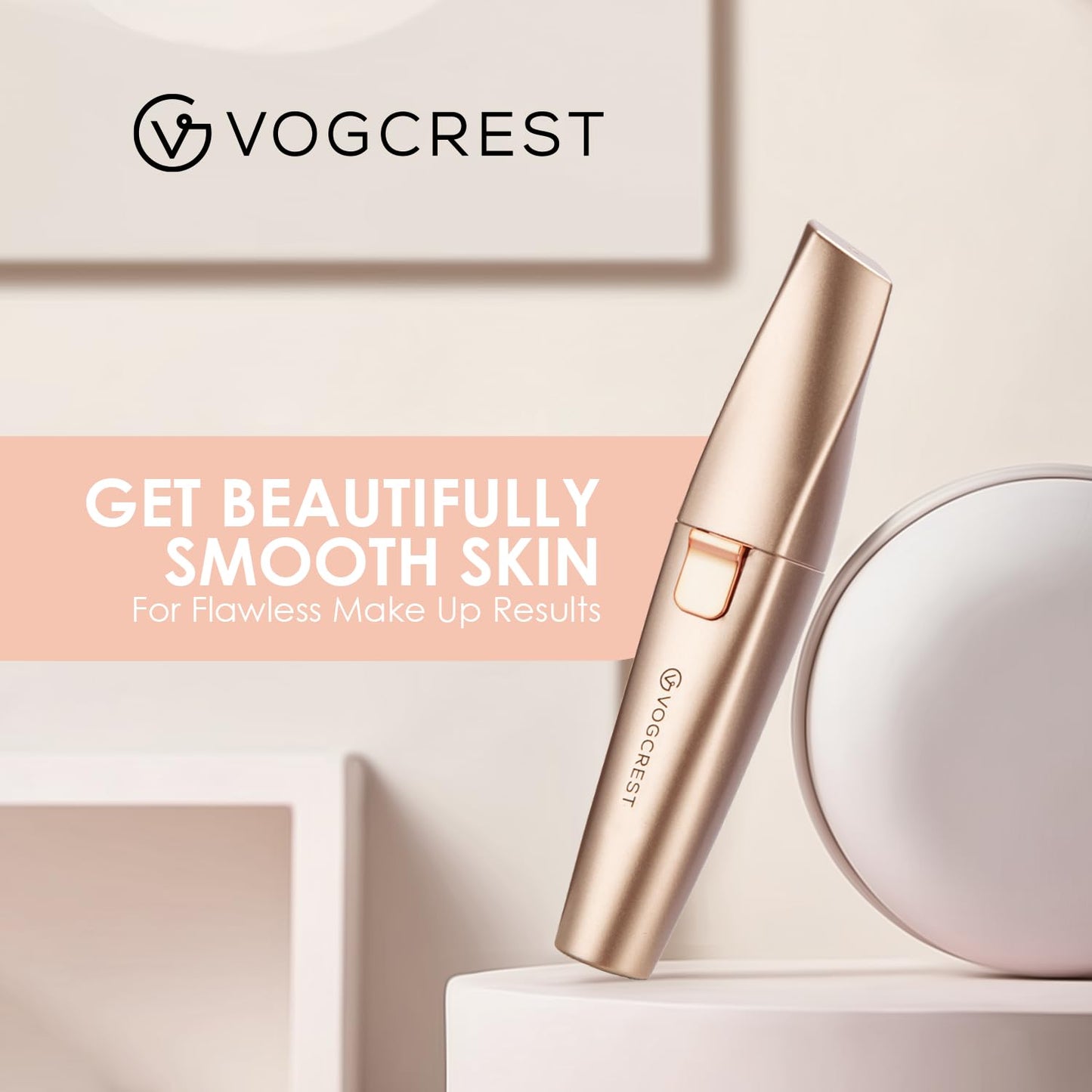 VG VOGCREST 2 in1 Eyebrow Facial Trimmer with Replacement Heads - Rechargeable Facial Hair Removal and Eyebrow Shaver - Face Lips Body Painless Facial Razor with Built-in LED Light (Rose Gold)