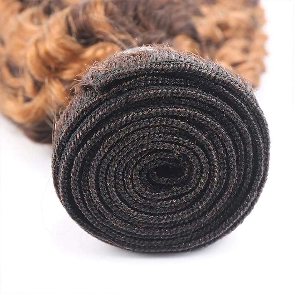 Ombre Brown Highlight Human Hair T1BP4/30 Kinky Curly Human Hair Bundles 8 10 12 Inch 3 Bundles Black Roots Dark Brown Mixed Light Brown 3 Tone Brazilian Virgin Remy Hair Extension for Women
