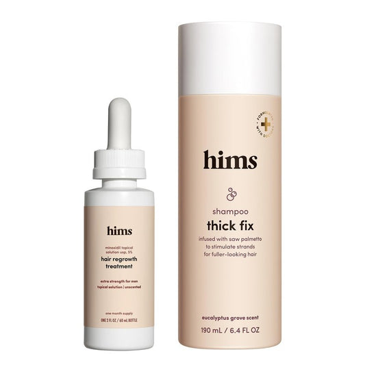 hims Thick Fix Thickening Shampoo & 5% Minoxidil Treatment Serum - Saw Palmetto & Minoxidil Serum - For Strengthening Hair Growth - Paraben-Free & Sulfate-Free - Eucalyptus Grove Scent