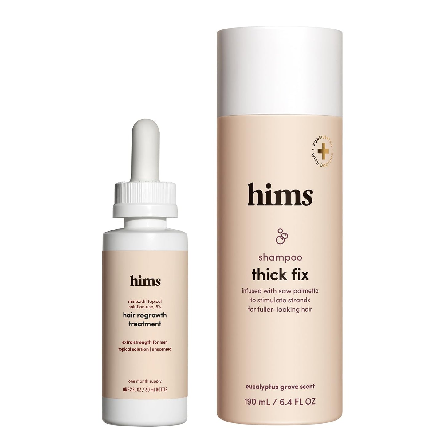 hims Thick Fix Thickening Shampoo & 5% Minoxidil Treatment Serum - Saw Palmetto & Minoxidil Serum - For Strengthening Hair Growth - Paraben-Free & Sulfate-Free - Eucalyptus Grove Scent