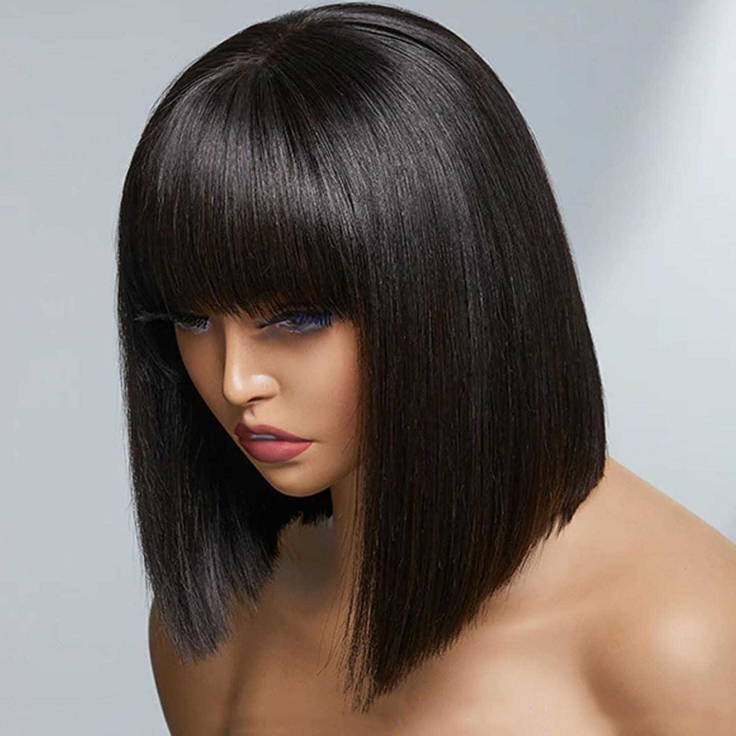 Msviki Short Curly Pixie Cut Wigs with Bangs Human Hair for Black Women Non Lace Full Machine Made Cap Human Hair Pixie Wig Brazilian Virgin Glueless Bob Wig Short Layered Wigs For Women