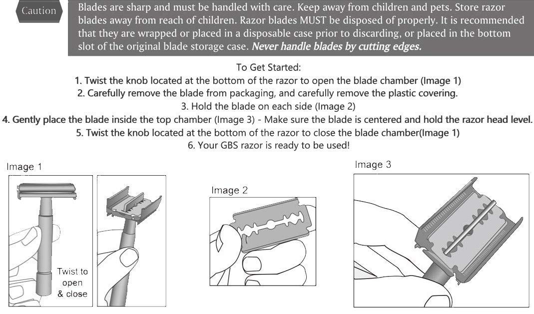 G.B.S Adjustable Double Edge Butterfly Razor Stainless Steel Knurled Handle Ergonomic Non Slip Grip