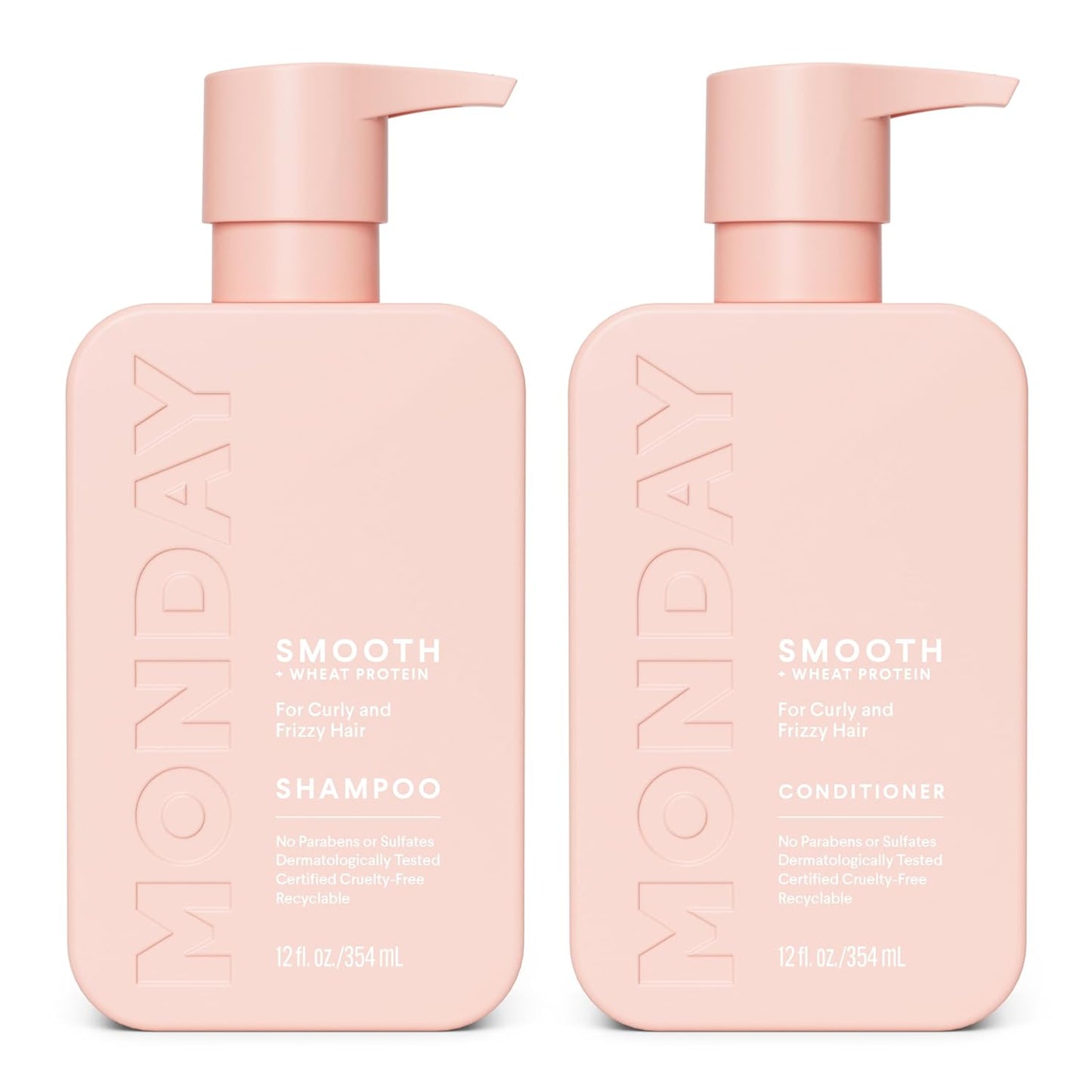 Smooth Shampoo and Conditioner Set for Frizzy Curly Hair - 12 oz Each | Coconut Oil & Shea Butter, Pink
