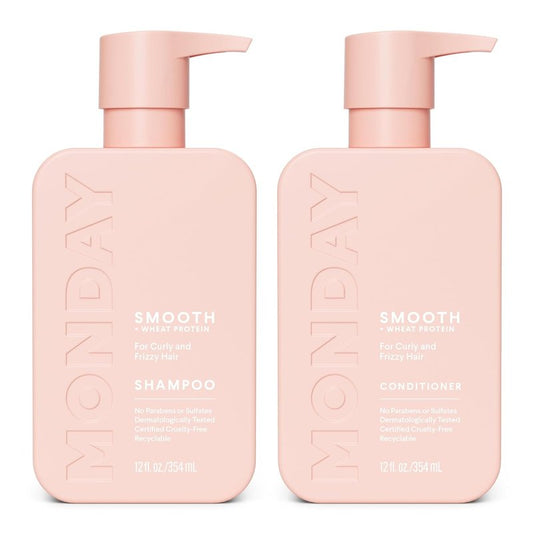 Smooth Shampoo and Conditioner Set for Frizzy Curly Hair - 12 oz Each | Coconut Oil & Shea Butter, Pink
