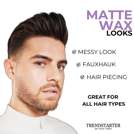 TRENDSTARTER Matte Wax (4oz) (PACK of 2) - Firm Hold, Matte Finish, Premium Water Based All-Day Styling Pomade for Men, Flake-Free for All Hair Types