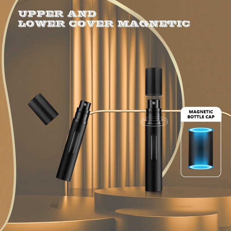 DIOHIO 8ml Perfume Atomizer Travel Refillable,Mini Cologne Dispenser, Bottom-Filling Fragrances Perfumes Bottle,Portable Sprayer Pocket Size for Women Men Cruise Car Trip Gift 2pcs (Black-Silver)
