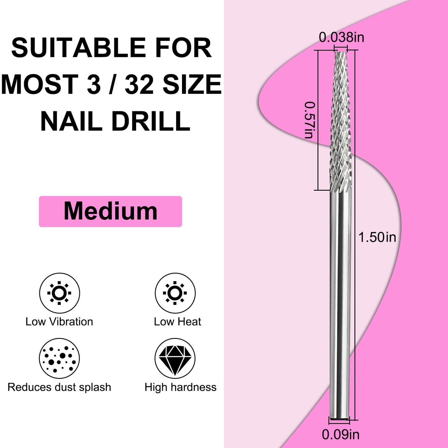 Vnjaoi Tungsten Carbide Nail Drill Bit, Cuticle bit for nail drill 3/32" Safety Under Nail Carbide Cuticle Cleaner Bit for Nail Prep, Nail Trimmer, Professional Nail Art Tools for Manicure