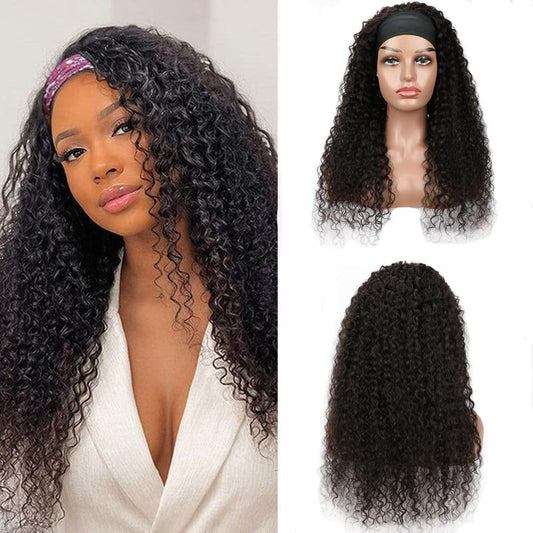 CYIKLI Kinky Straight Headband Wig 16 Inch Human Hair Headband Wigs for Black Women Glueless Yaki Straight Human Hair Headband Wigs Natural Black color