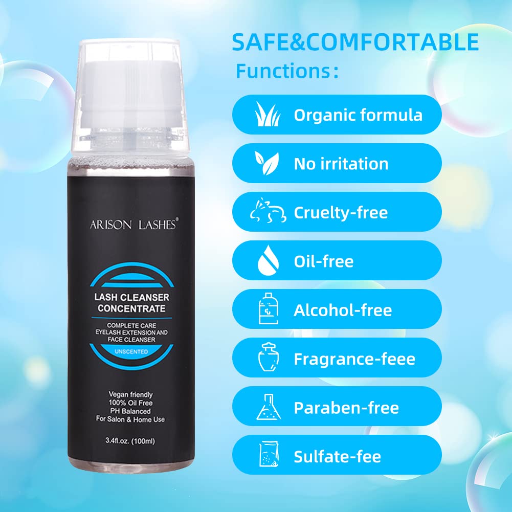 Lash Shampoo Concentrate - Foaming Eyelash Cleanser for Extensions | 100ml Makes 20 Bottles of 60ml (Unscented)
