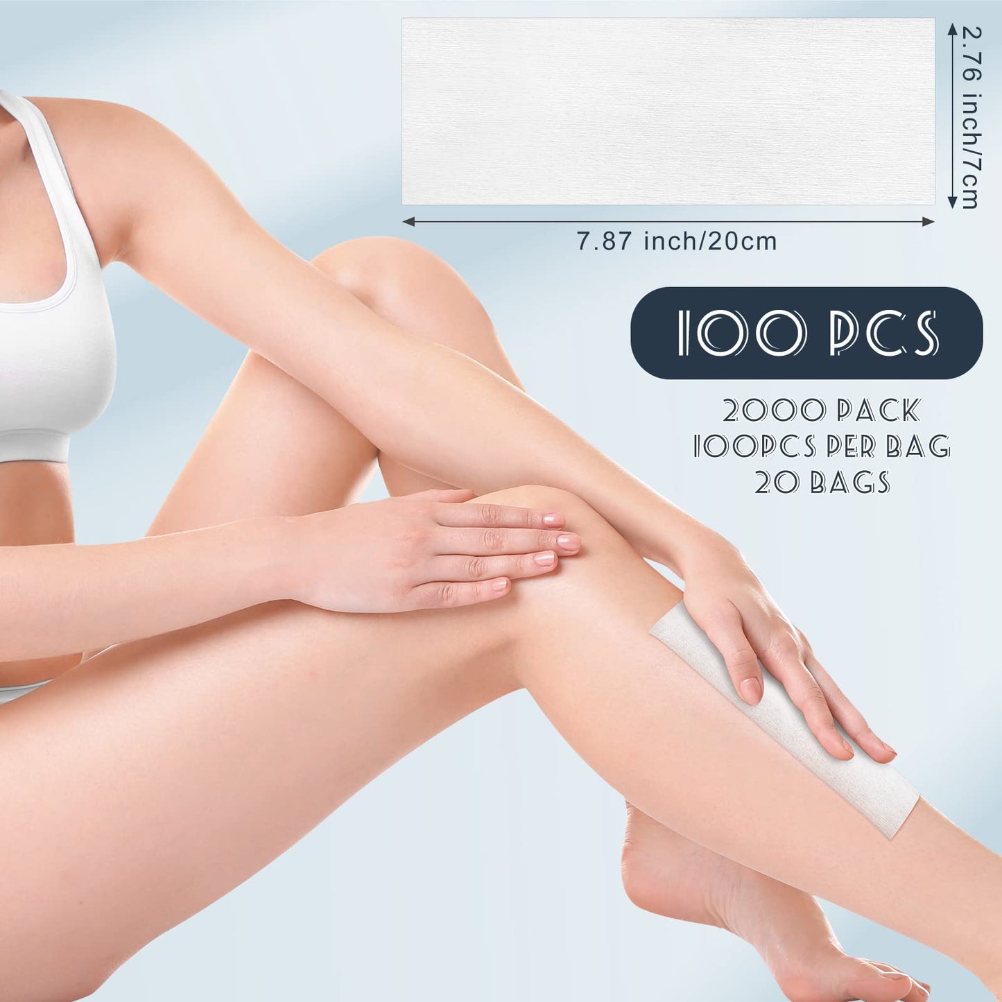 Tudomro 2000 Pcs Large Wax Strips Bulk for Hair Removal 8 x 3 Inch Non Woven Waxing Strips Body Epilating Wax Paper for Women Men Arms Legs Armpit Chest Back Bikini Hair Removal
