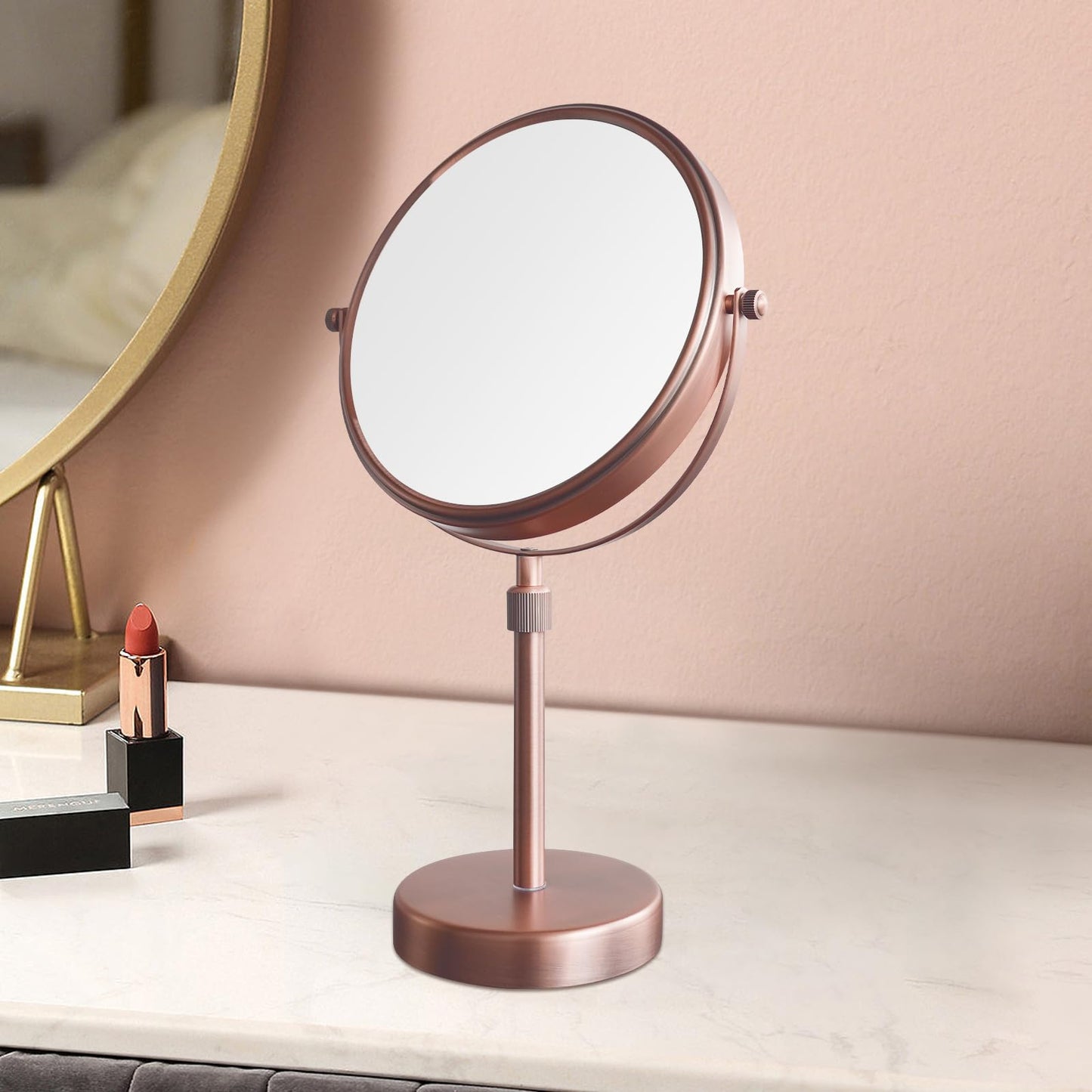 Nicesail Table Mirror 1X 10X Magnifying Mirror Double Sided, Makeup Mirror for Desk 360 Rotation 8 Inch Face Mirror, Matte Rose Gold, for Mom