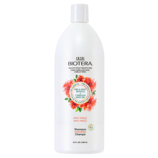 Biotera Anti-Frizz Smoothing Shampoo for Frizzy, Unruly Hair, Smooths & Controls Frizz with Coconut & Camellia Seed Oil, Leaves Hair Soft & Smooth, Color-Safe, Vegan, Paraben-Free, 32 Fl Oz