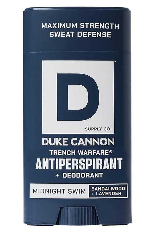 Duke Cannon Midnight Swim Antiperspirant Deodorant for Men – Trench Warfare® – Sandalwood + Lavender Scent – Aluminum-Based Sweat Protection – 3 oz – Long-Lasting & Skin-Soothing
