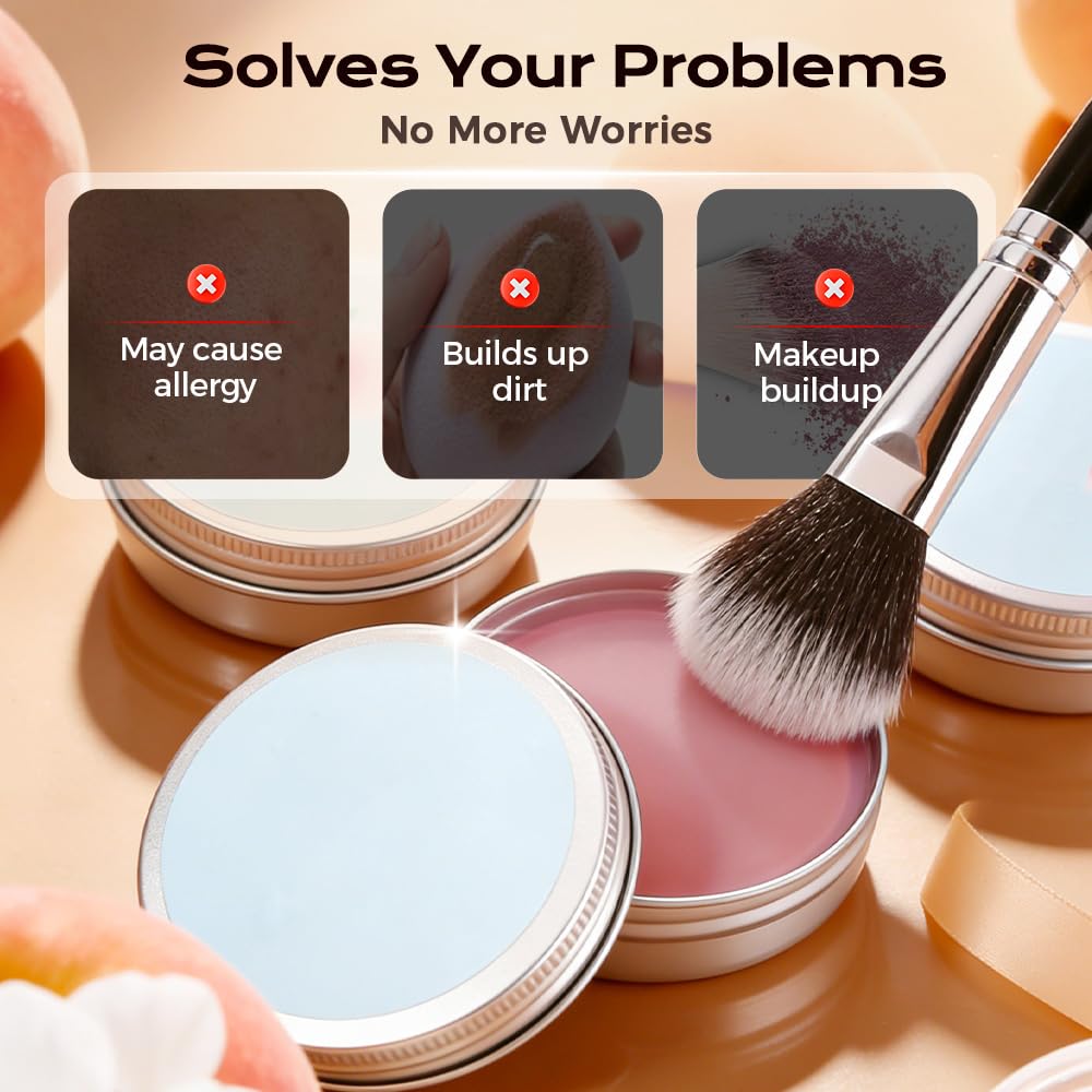 Makeup Brush Cleaner Soap with Silicone Cleaning Pad, Portable Makeup Brush Cleaning Soap, Makeup Brush Cleaner Pad for Cleaning Makeup Sponges Brushes (White)