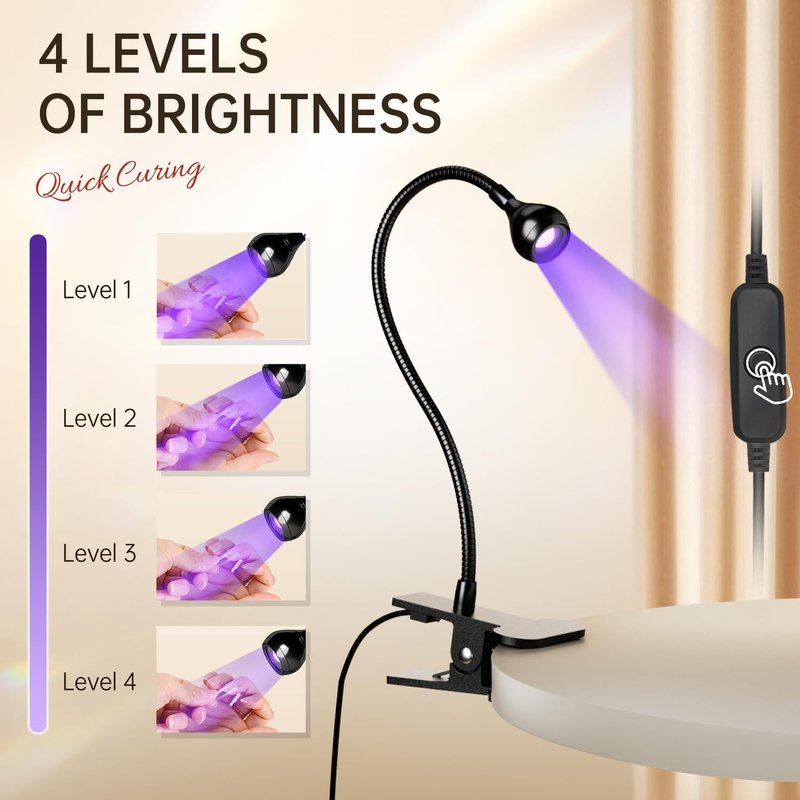 AORAEM Nail Lamp LED Nail Manicure Light Nail Polish Curing Lamps with Black Gooseneck and Clamp for Gel Nails